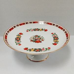 Vintage Kuba Porzellan Germany Cake Stand Flowers, Porcelain Cake Stand made in Bavaria, Prdestal serving Plate, Party Serving Plate, Gift