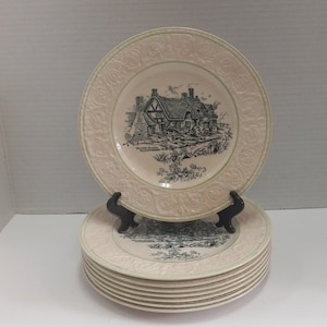 Set of 8 Devon Ware Fieldings British Scenes Plates, British Scenes Plates Welford-On-Avon Gloucestershire, Devon Ware Fieldings, Collect