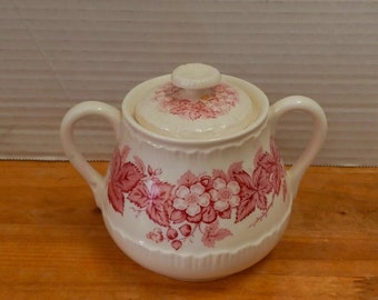 Wedgwood & Barlaston Bramble Pink Sugar Bowl, Collectible Wedgwood, 1940s Wedgwood Pink Transferware Sugar Bowl, Tea Party, Cottage Decor