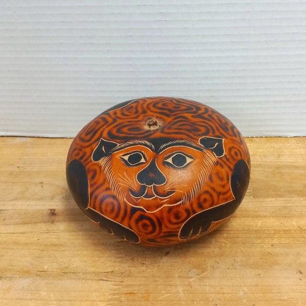 Handcrafted Gourd Rattle from Peru, Evaristo Medina Hand Carved Gourd Peruvian Folk Art, Collectible Item, Cabin Decor, Man Cave Decor