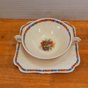Crown Ducal Gainsborough Soup Bowl and Saucer Charm Pattern, Crown Ducal Compote Bowl, Collectible Plate, Cottage Decor, Shabby Chic Decor