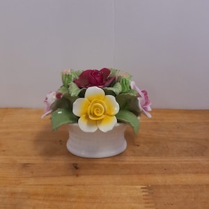 Aynsley Porcelain Flowers June Rose, Figurine Flowers in a Basket, Capodimonte Flowers, Fine Bone China Figurine, Gift, Valentine&#39;s Dat Gift