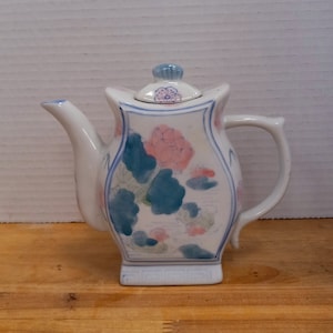 Small Asian Teapot Green and Pink, Vintage Asian Teapot, Vintage Floral Teapot, Collectible Teapot