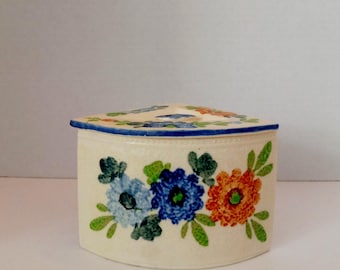 Vintage Ceramic Kitchen Canister: Blue & White Floral Cottage Decor