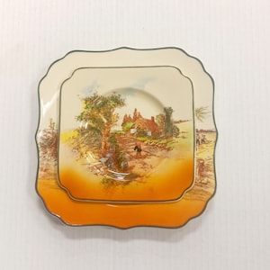 Set of 2 Royal Doulton Square Plates Rustic England, Vintage Royal Doulton Salad Plate and Bread Butter Plate, Cottage Decor, Farmhouse