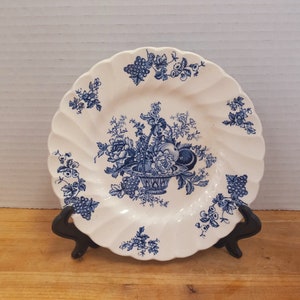 Vintage Myott Son&Co Bountiful Saucer, Myott Blue Transferware Dessert Plate Basket Pattern, Blue Toile Vintage Staffordshire Plate