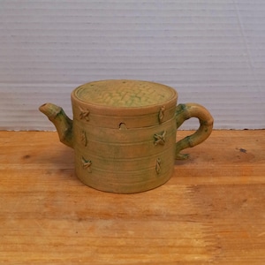 Vintage Yixing Teapot, Vintage Bamboo Shaped Clay Teapot Basket Pattern, Chines Yixing Zisha Handmade Clay Teapot, Collectible Teapot