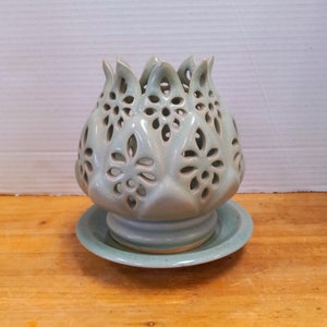 Celadon Incense Burner Lotus Shaped, Ceramic Potpouri Jar Lotus, Lotus Shaped Incense Holder, Candle Holder Lotus, Bohemian Decor, Gift