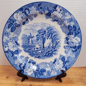 Rare Antique Wood&Sons Enoch English Scenery Luncheon Plate, Antique Woods Ware Blue and White Plate, Blue and White Pottery, English Plate