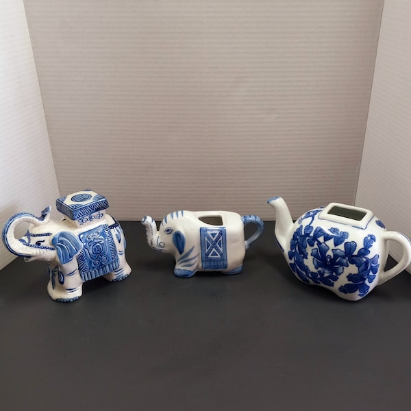 Large Elephant Teapot, Choose One, White and Blue Elephant Teapot, Lucky Elephant Teapot, Elephant Figurine