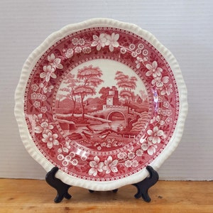 Spode Copeland Tower Luncheon Plate Pink, Spode Copeland Tower Older Backstamp Luncheon Plate, Early Spode Pink Plate, Cottage Decor