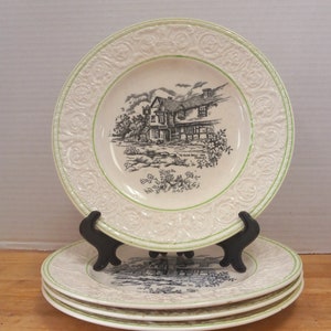 Set of 4 Devon Ware Fieldings British Scenes Plates, British Scenes Plates Ye Olde Bell Inn Hurley, Devon Ware Fieldings, Collectible