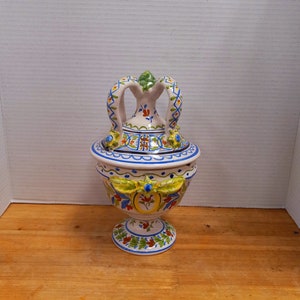 1930s Jose Gimeno Martinez Spanish Bssil Pot, Vintage La Ceramica Valenciana Covered Candy Bowl on Pedestal, Manices Ceramics, Decor