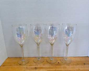 Vintage Iridescent Luster Wine Glasses - Set of 4 Tulip Stemware