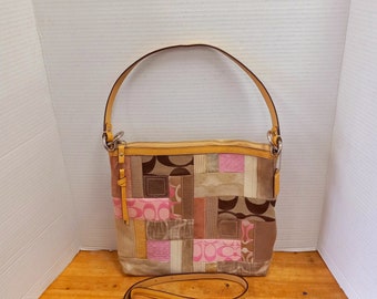 Vintage Coach Patchwork Shoulder Bag Convert into Crossbody, Pink and Brown Coach Bag, Authentic Coach, Gift for Her, Mother's Day Gift