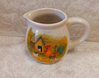 Vintage Rooster Stoneware Creamer Jug: Farmhouse Kitchen Decor