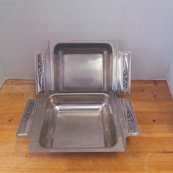 Set of 2 Stainless Steel Chaffing Trays by Rogers Japan, 2 Rogers Insilco Japan 18-8 Stainless Trays, Trinket Trays, Stainless Serving Dish