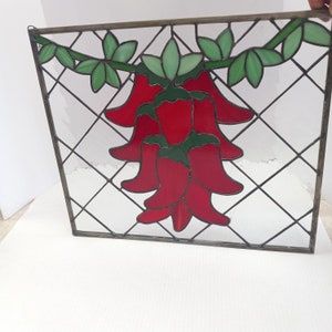 Vintage Stained Glass Panel 19 inches Red Chilli Peppers, Stained Glass Peppers, Farmhouse Decor, Vintage Suncatcher Red Chilli Peppers