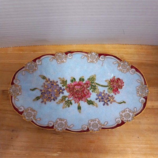 Antique Brass Enameled Platter, Chinese Cloisonne Brass Dish, Antique Brass Fruit Platter, Victorian Era Centerpiece, Bridal Shower, Wedding