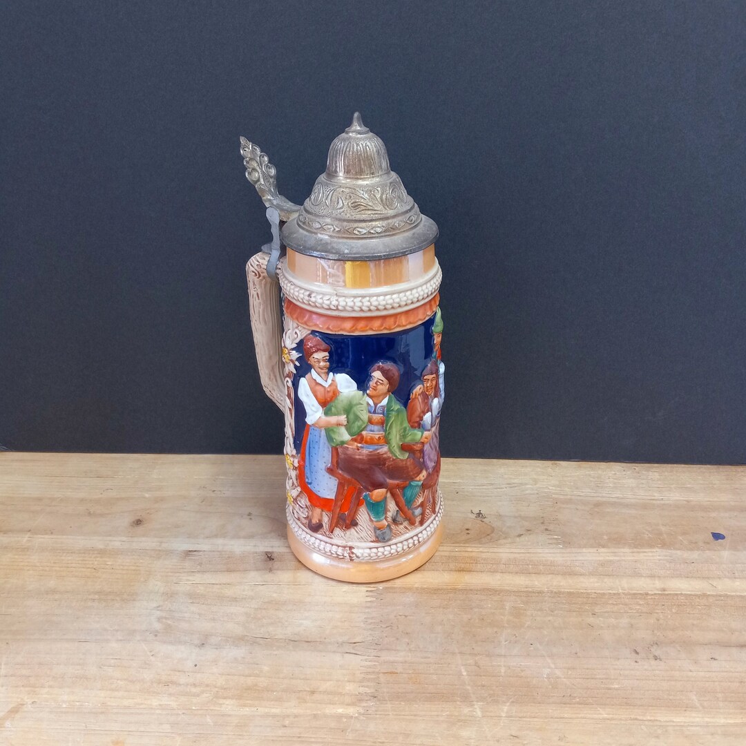 Vintage Gerz German Beerstein Hand Painted, D.B.G.M Beer Stein West