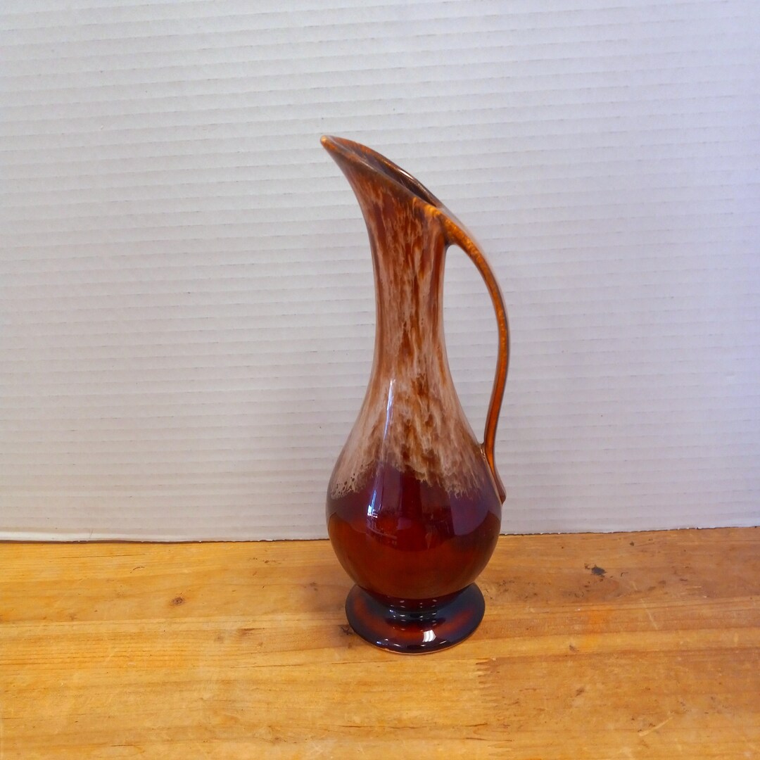 USA Pottery Studio Brown Drip Glaze Vase Ewer Shaped, Art Deco Decor ...