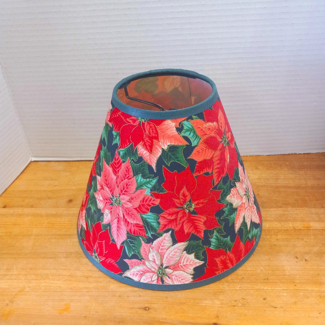 Lamp Shade Poinsetta Pattern, Poinsetta Lamp Shade Clip On, Red and