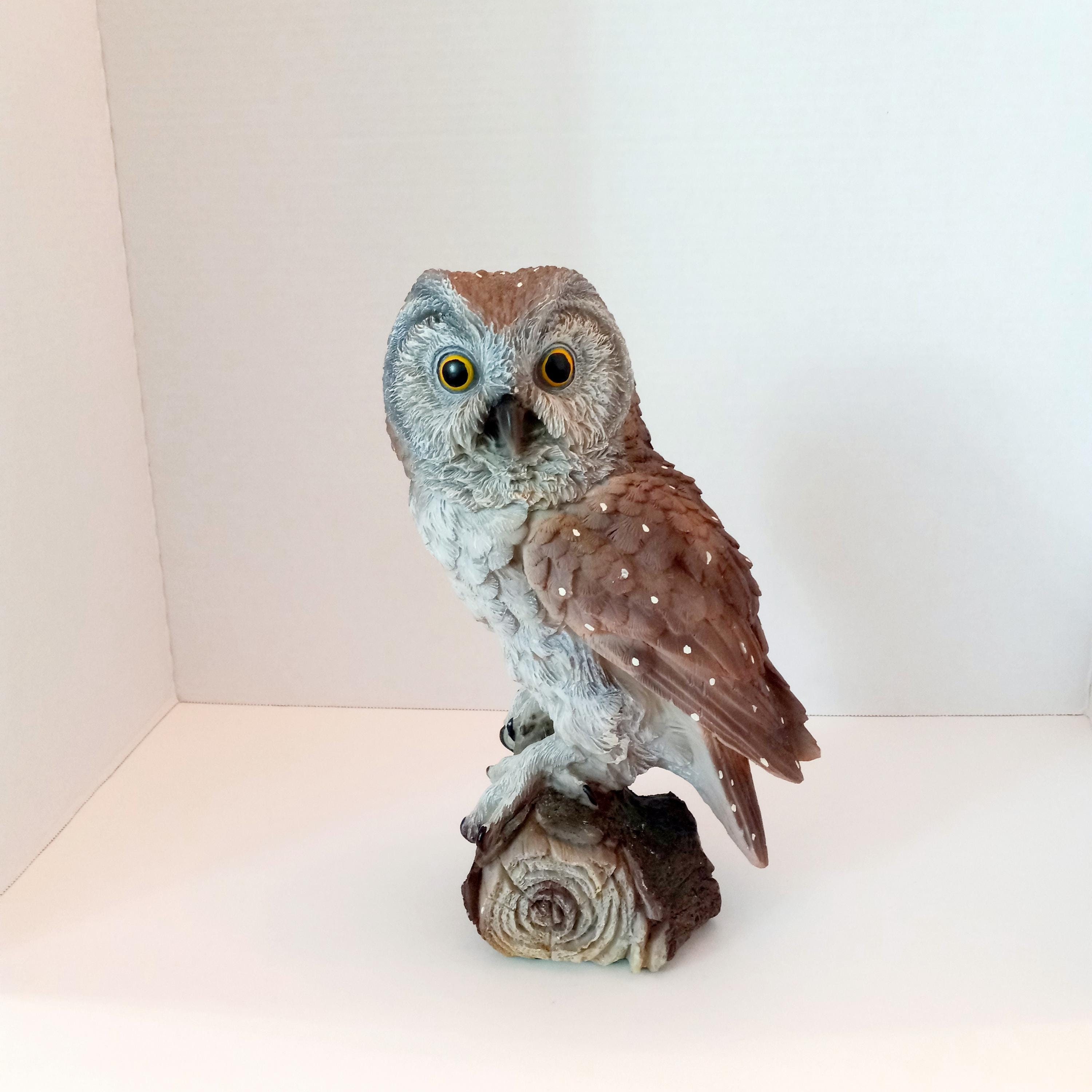 Owl on Stump Statue, Large Owl Figurine, Barn Owl Statue, Owl Decor, Fall Decor, Bird Decor, Cottage