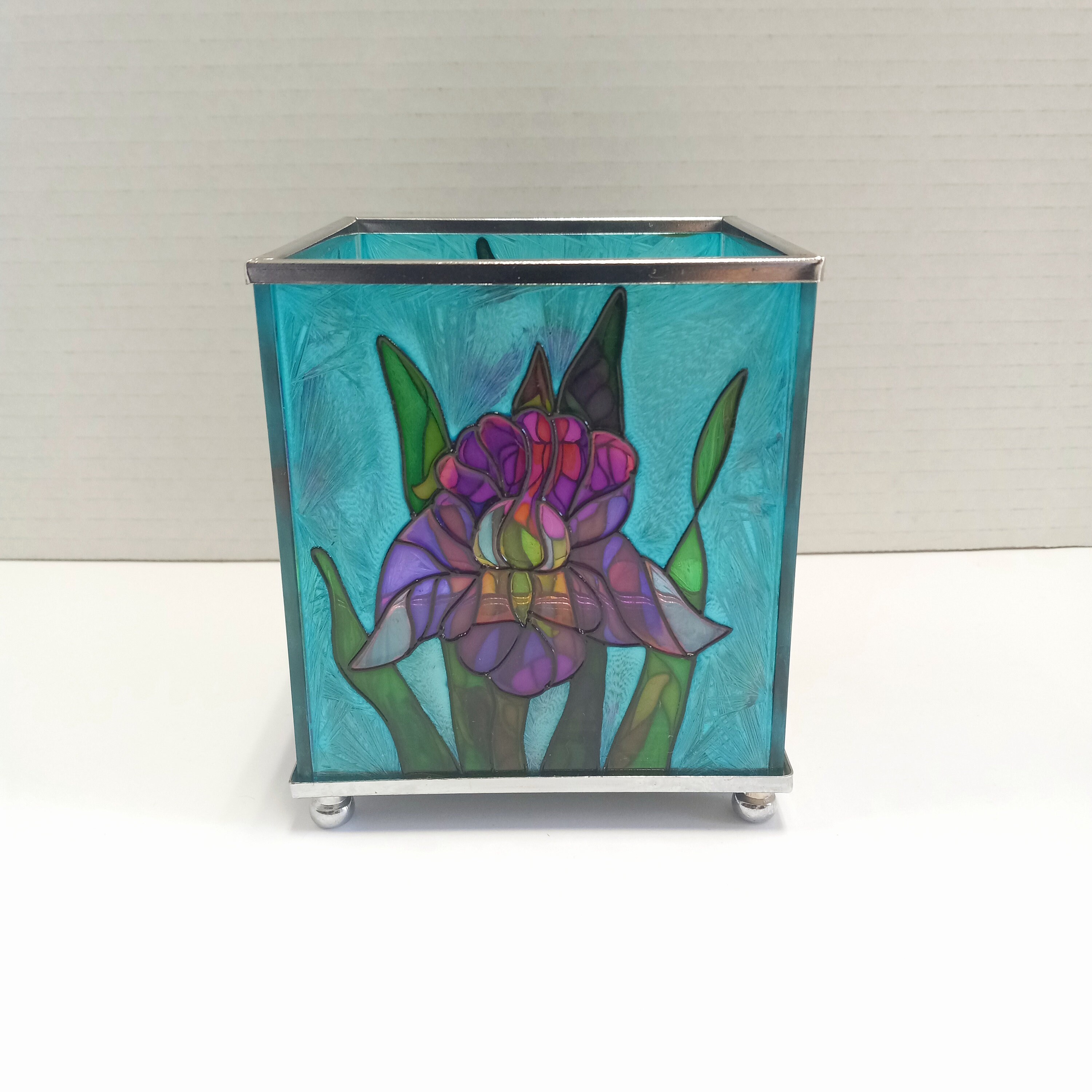 Painted Glass Iris Candle Holder Hand Painted Candle Holder Etsy
