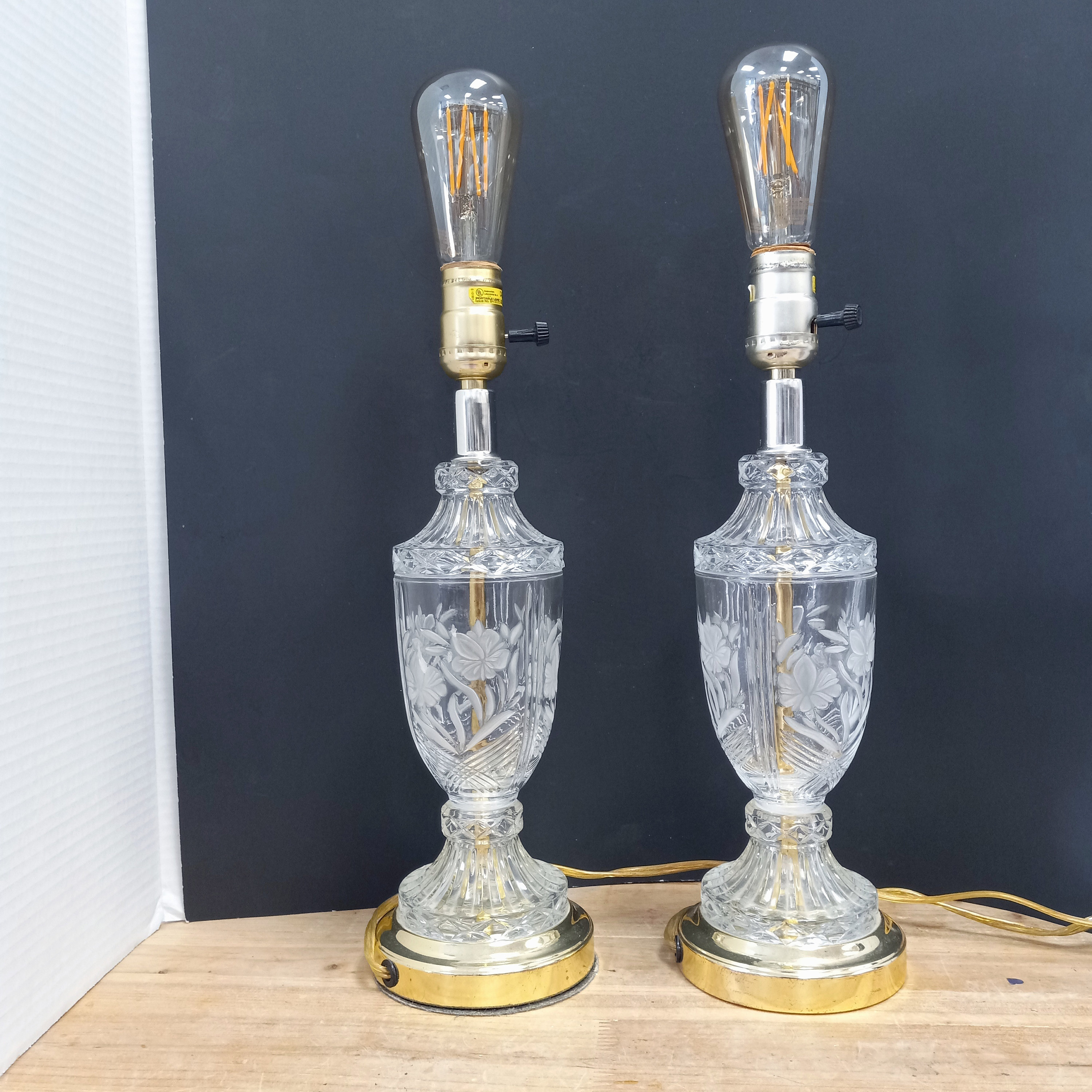 Pressed Glass Lamps Pair Urn Shaped Cut Glass Lamps Etsy