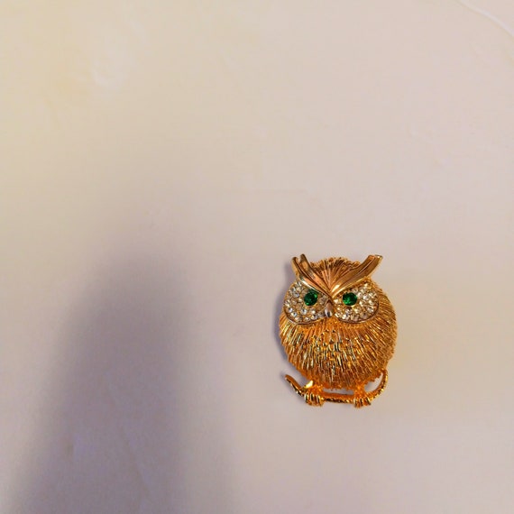 Owl Brooch Gold Tone, Owl Brooch Enameled&Jeweled… - image 3