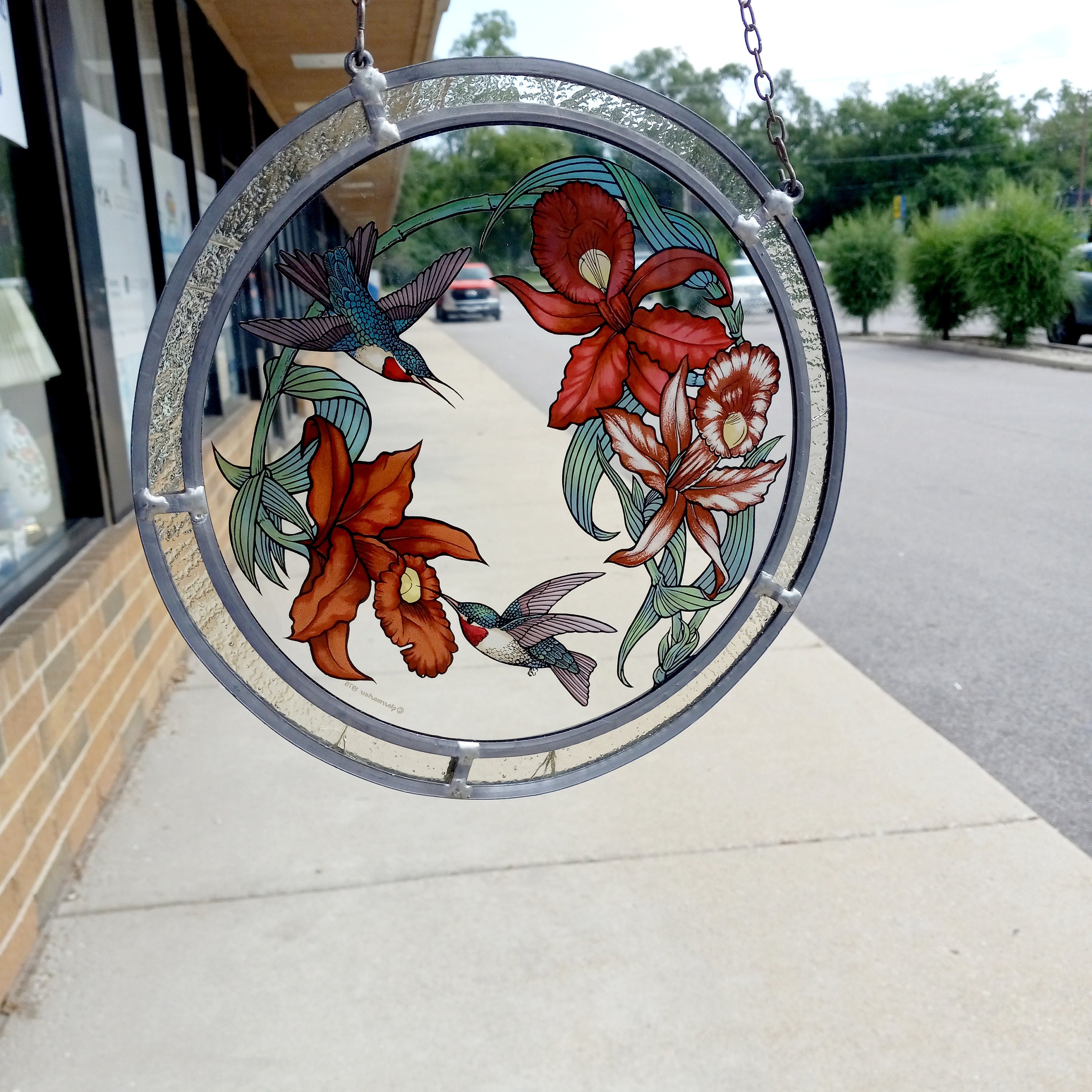Vintage Glassmasters Suncatcher Hummingbirds and Orchids Etsy