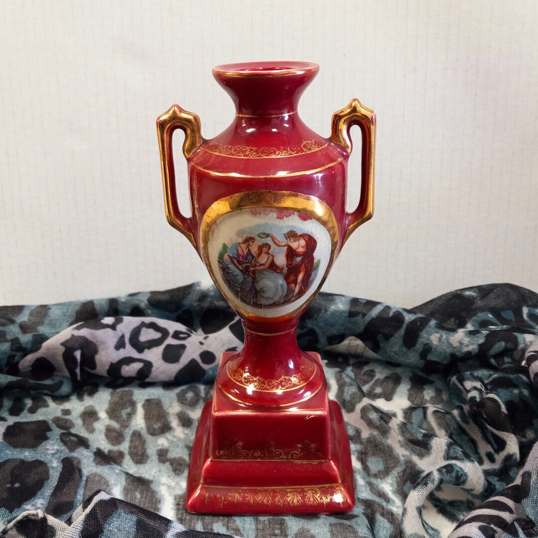 Empire Ware English Urn, Vintage Hand Painted Urn Vase, Victorian Vase