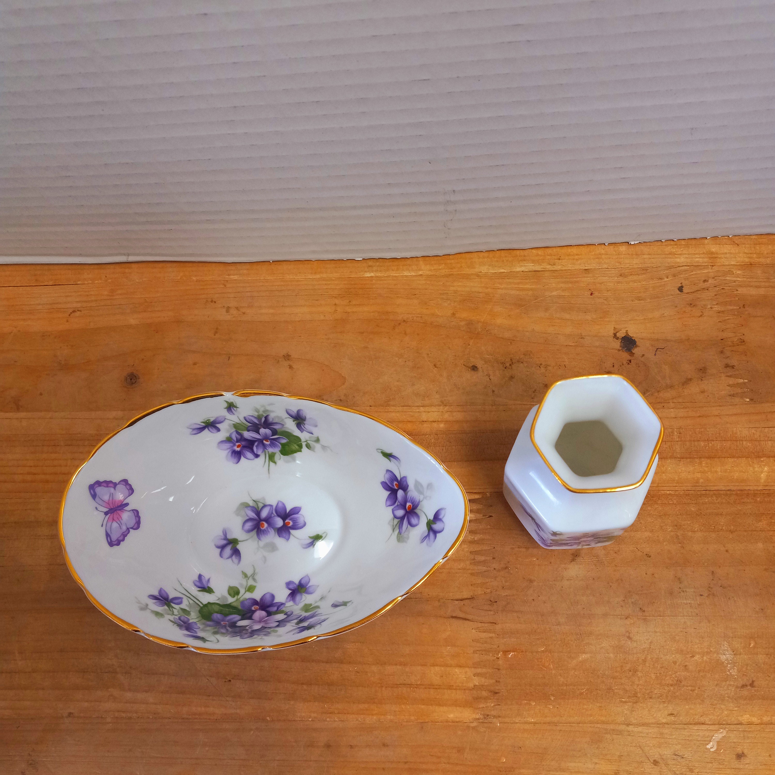 Aynsley Wild Violets Mini Vase and Dish Set, Fine Bone China - Etsy