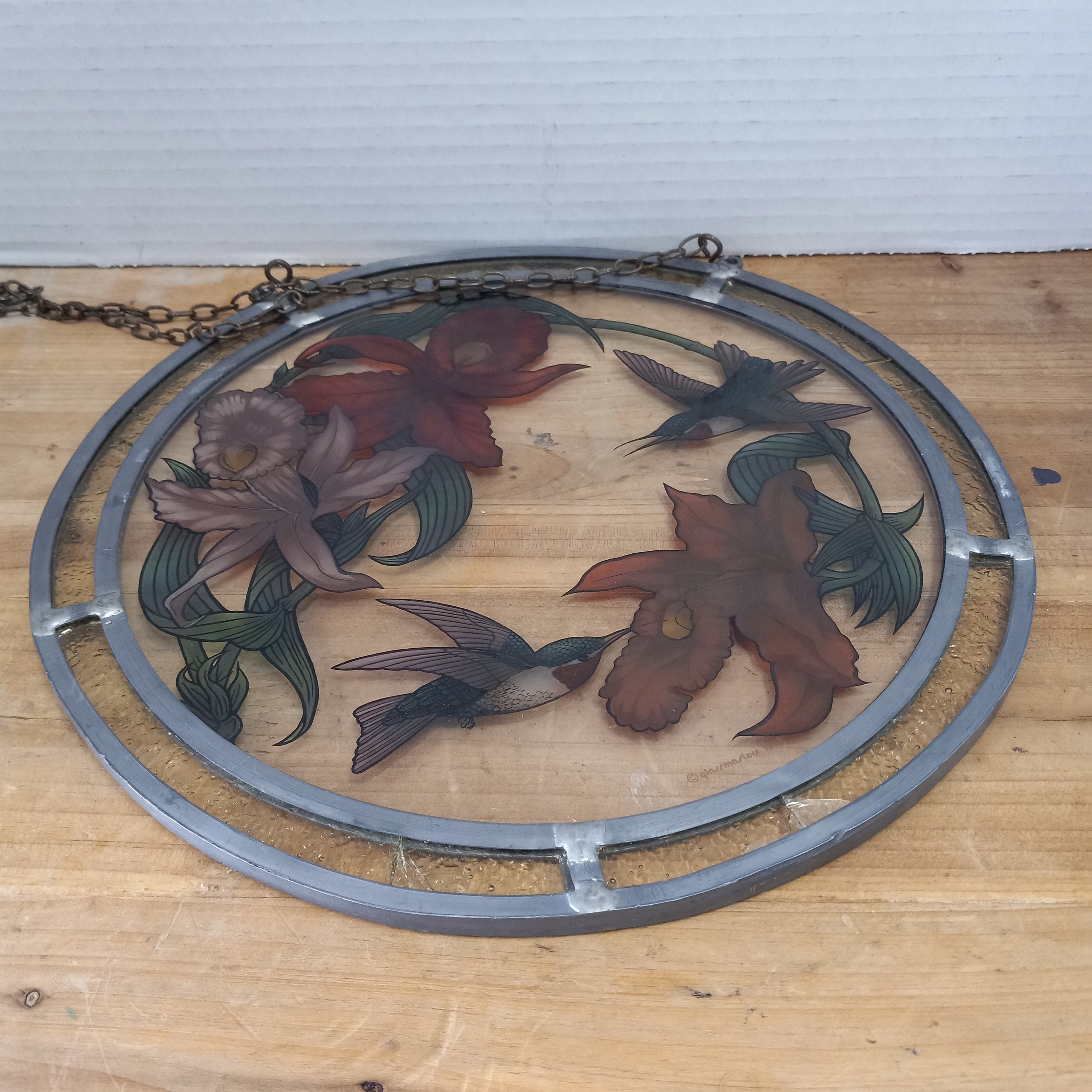 Vintage Glassmasters Suncatcher Hummingbirds and Orchids Etsy