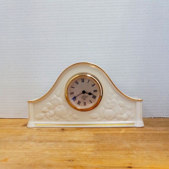 Vintage Lenox Fruits of Life Mantel Clock: Ivory China, 22K Gold
