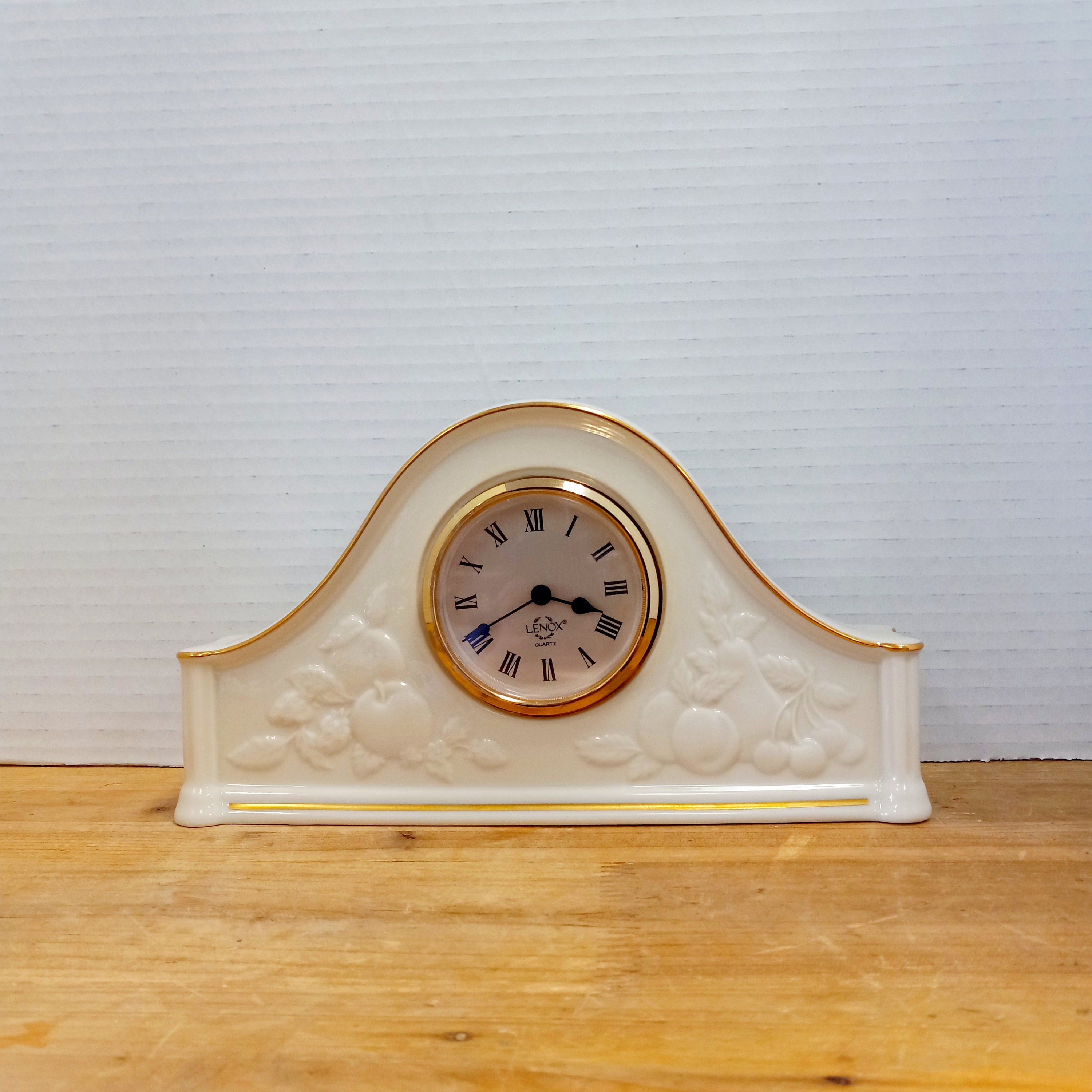 Vintage Lenox Fruits of Life Mantel Clock: Ivory China, 22K Gold