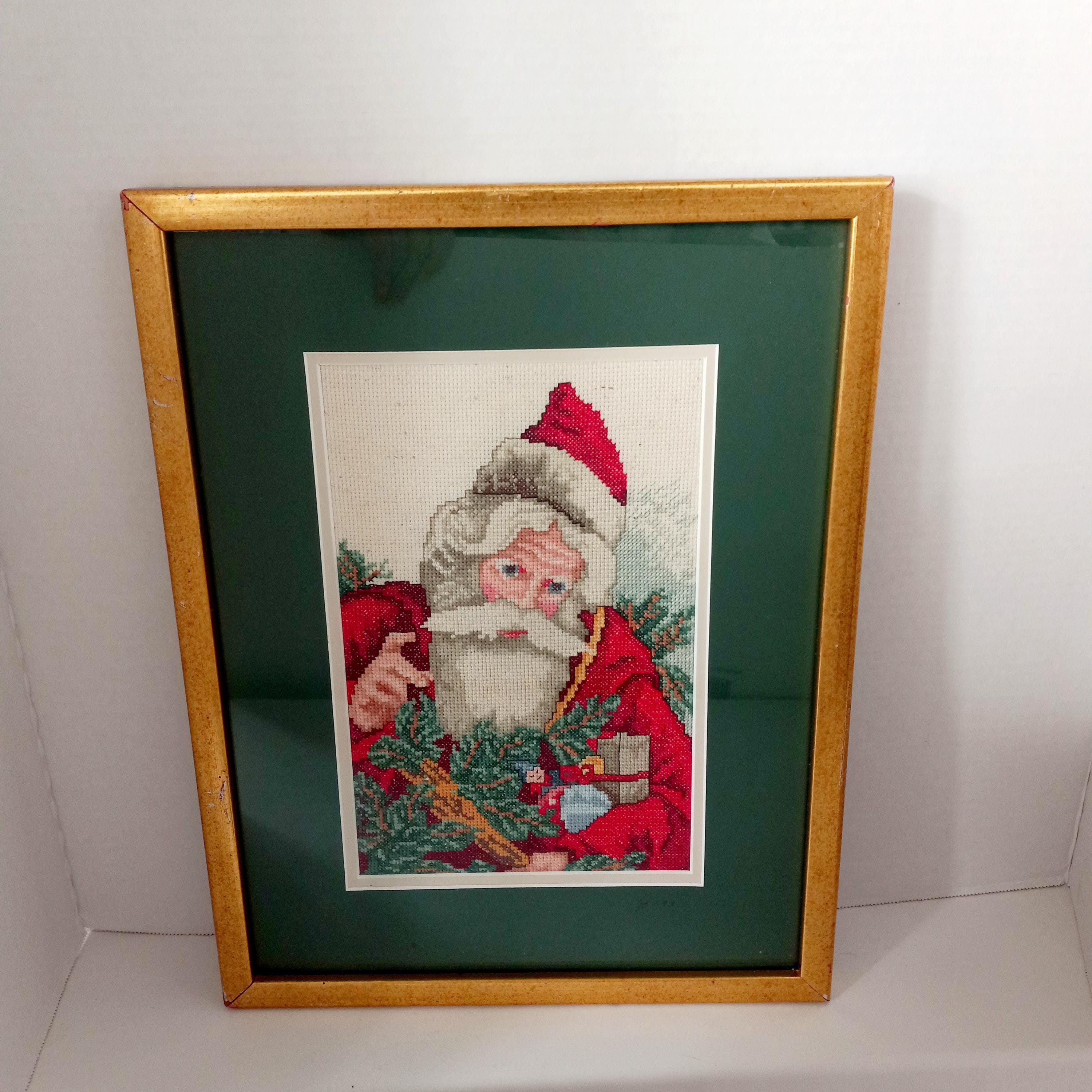Vintage Santa Cross Stitch Wall Art - Framed Christmas Decor - Etsy