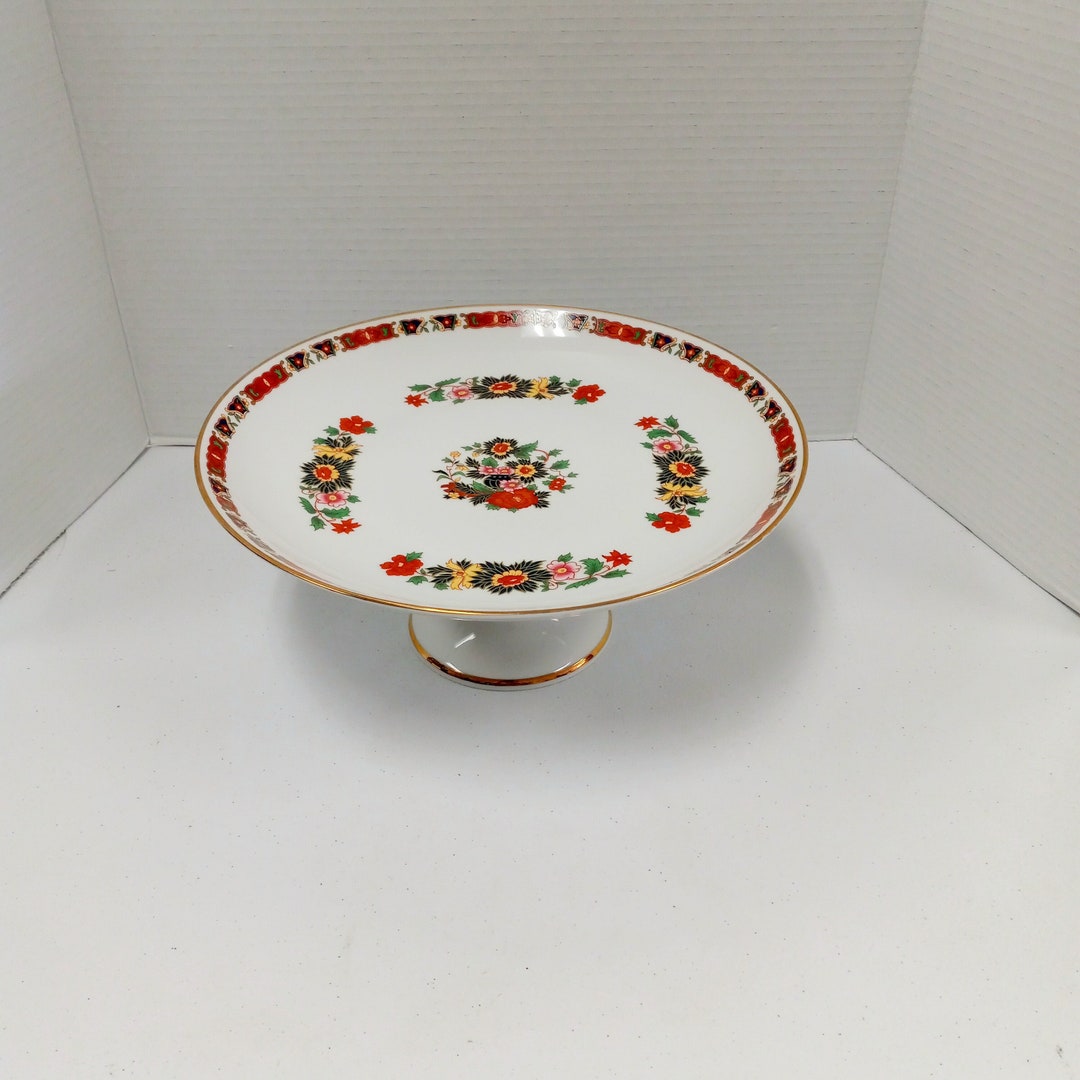 Vintage Kuba Porzellan Germany Cake Stand Flowers, Porcelain Cake Stand