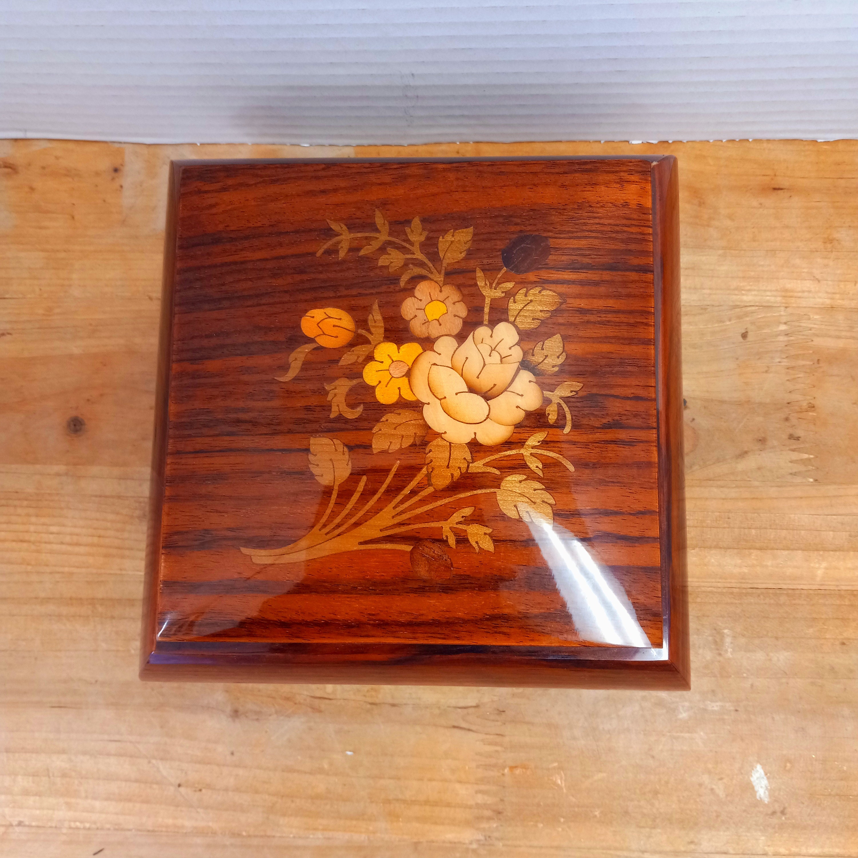 Vintage Italian Wood Inlay Music Jewelry Box - Reuge Swiss