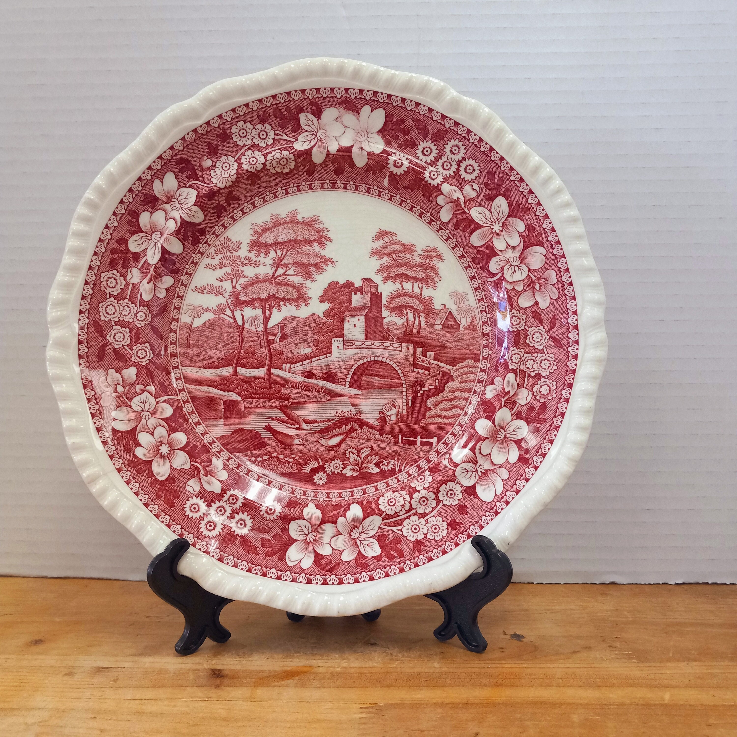 Antique Spode Copeland Tower Luncheon Plate: Pink Transferware