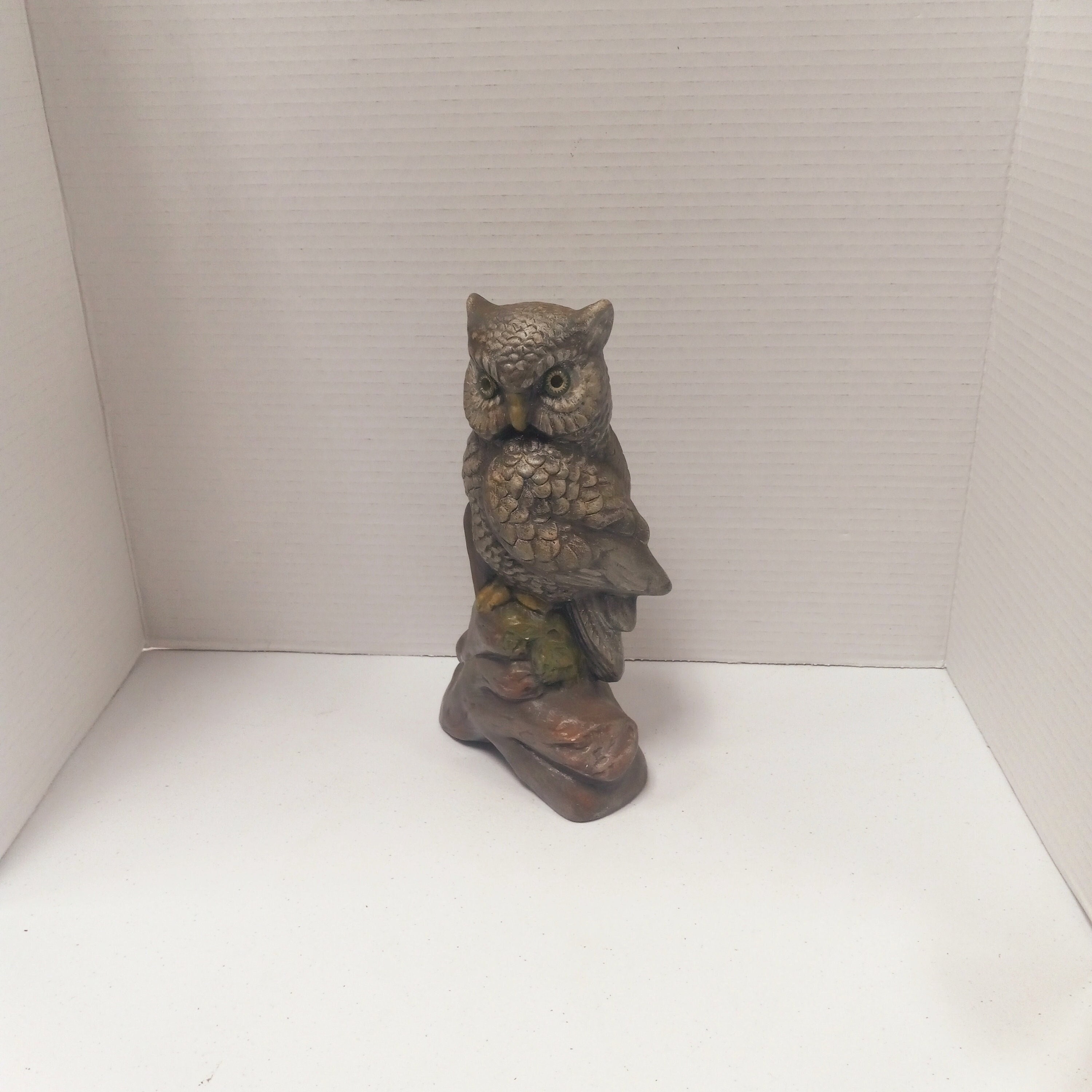 Large Ceramic Owl Figurine on Branch: Fall Farmhouse Decor