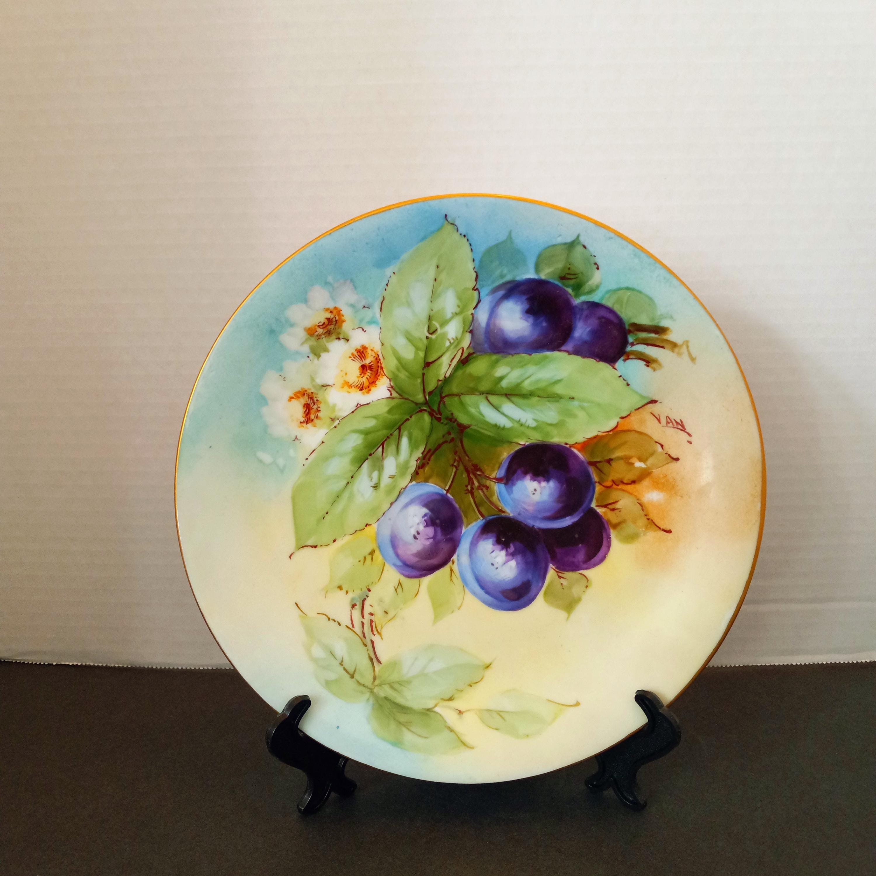 Antique Limoges Plate: Hand-painted Plums by Arthur Van Wicken