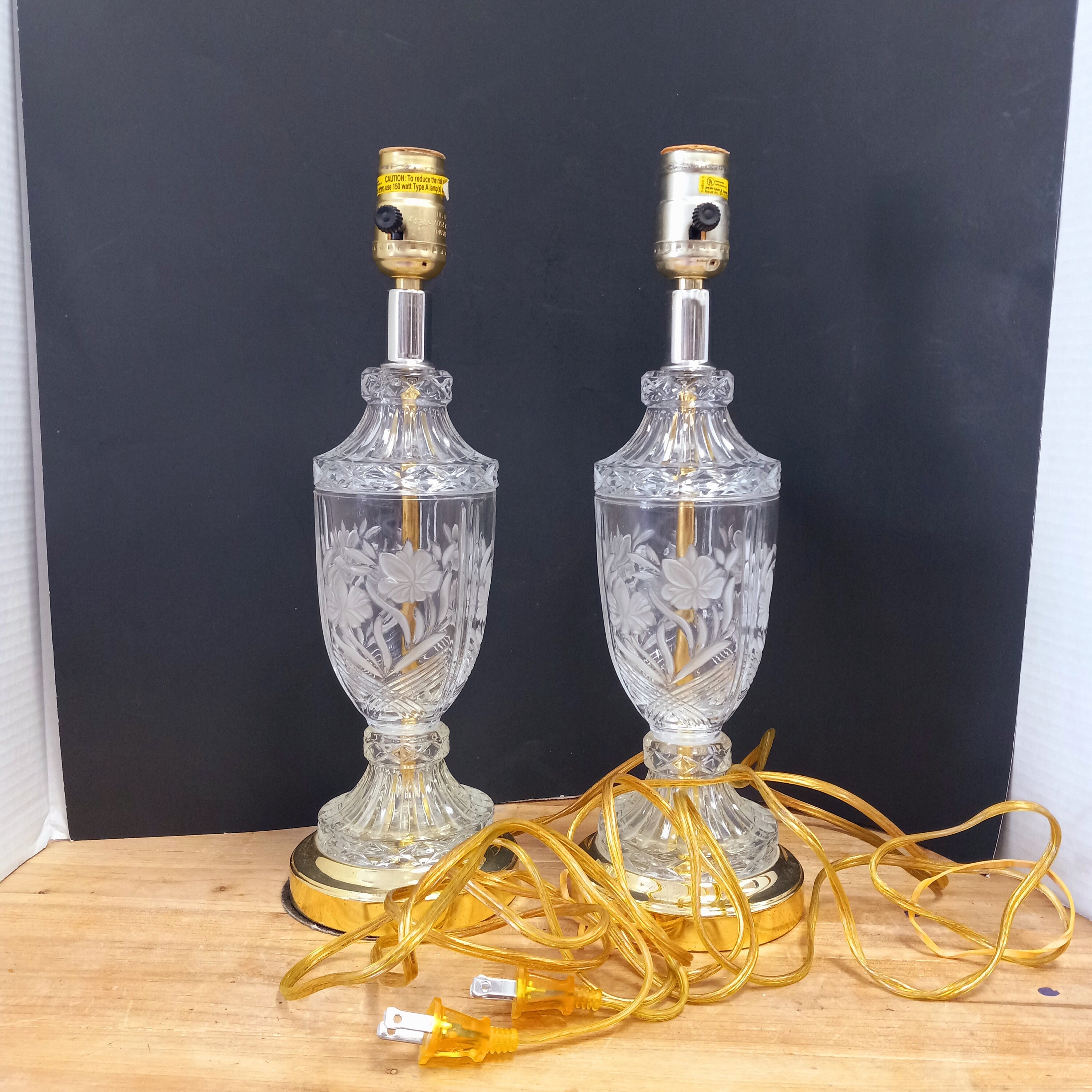 Pressed Glass Lamps Pair Urn Shaped Cut Glass Lamps Etsy