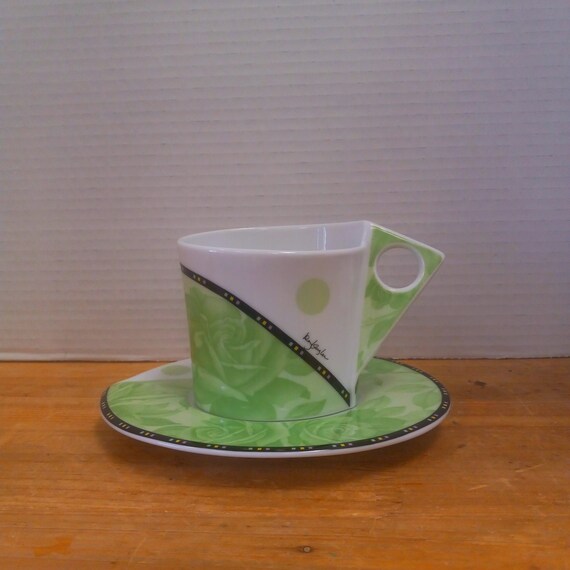 Art Deco Teacup: Naremoa Studio White and Green Roses - Etsy