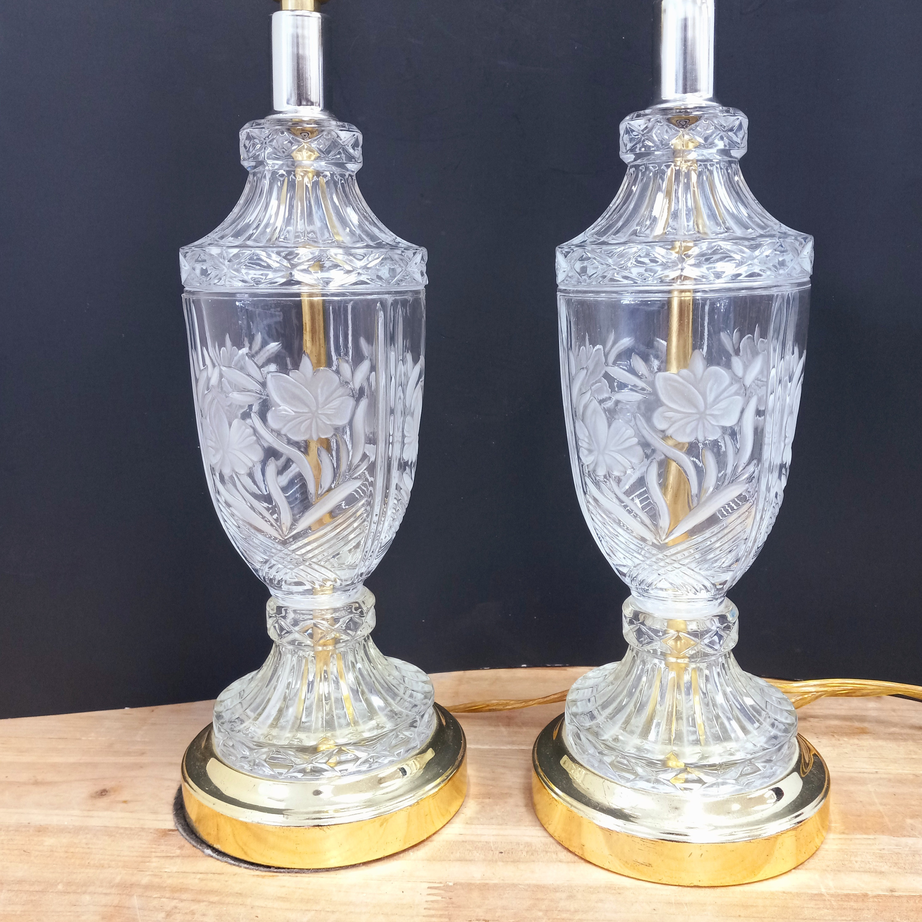 Pressed Glass Lamps Pair Urn Shaped Cut Glass Lamps Etsy