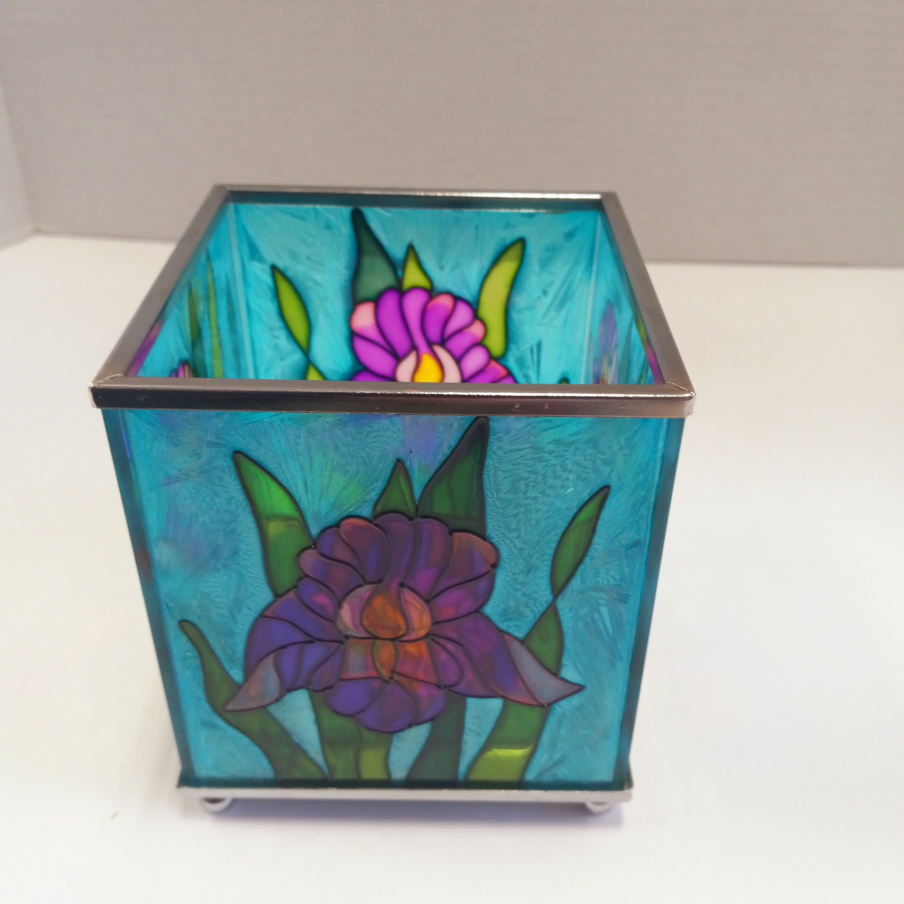 Painted Glass Iris Candle Holder Hand Painted Candle Holder Etsy