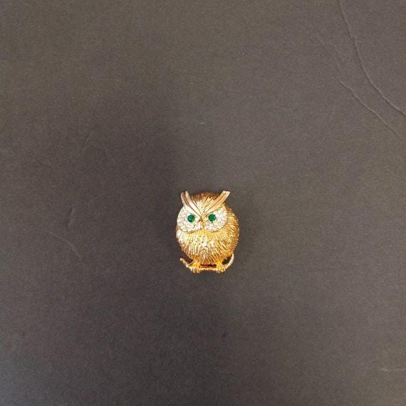 Owl Brooch Gold Tone, Owl Brooch Enameled&Jeweled… - image 1