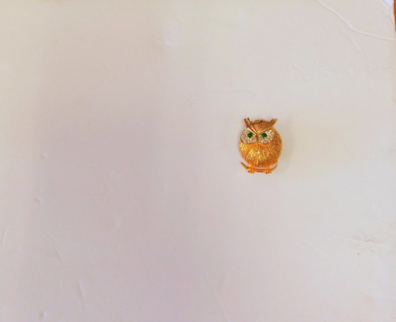 Owl Brooch Gold Tone, Owl Brooch Enameled&Jeweled… - image 2