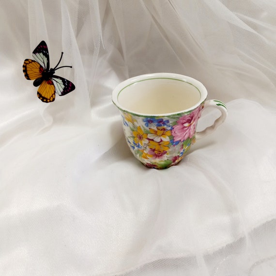 Vintage Midwinter Chintz Demitasse Teacup: Floral Shabby Chic