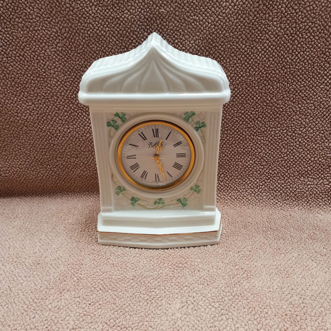 Belleek Mantel Shamrock Clock Belleek Clock Mercedes Quartz Etsy